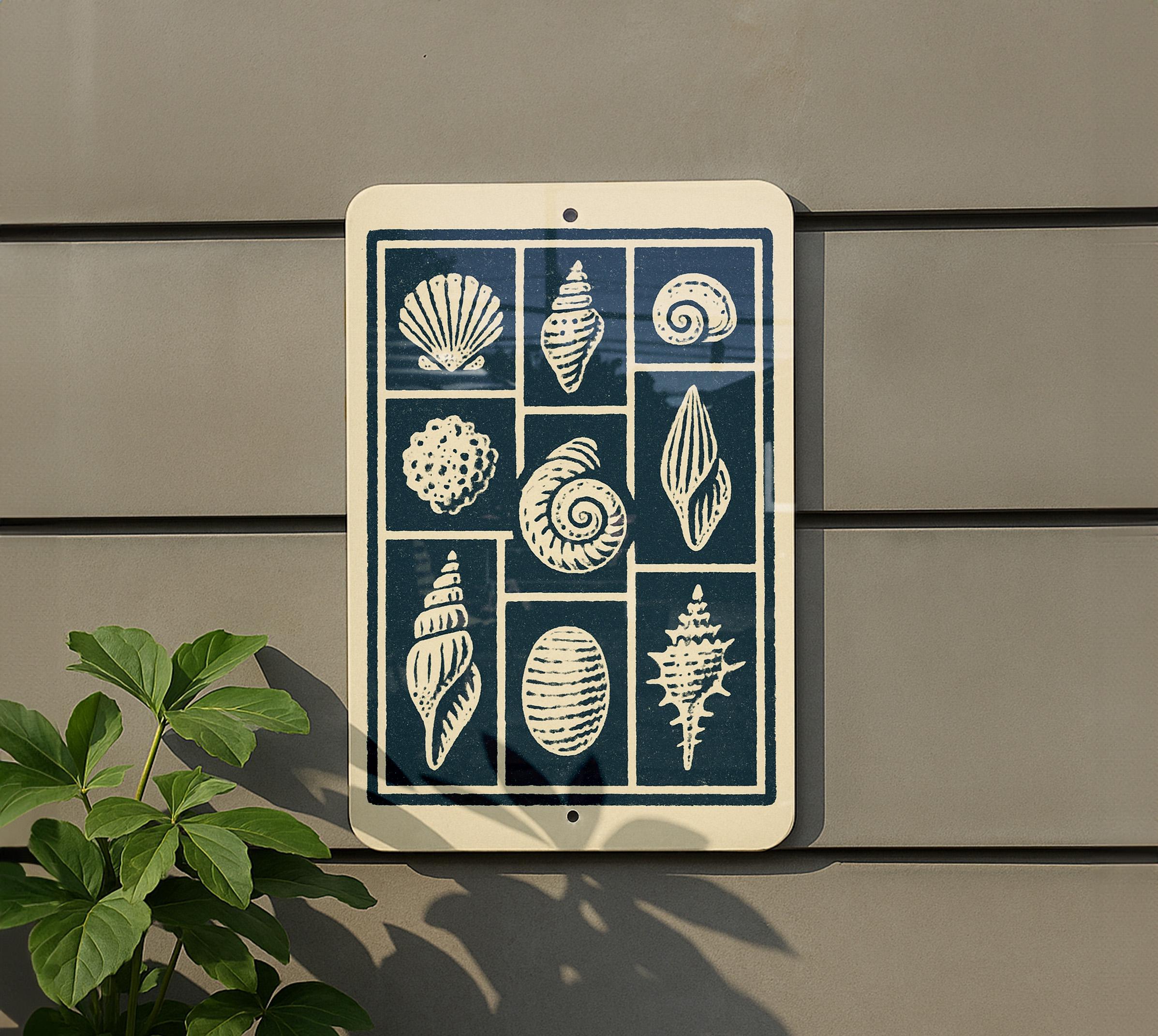 Seashell Shop Sign Shell Collection Stamp Art Metal Sign – Vintage Coastal Beach Decor ...