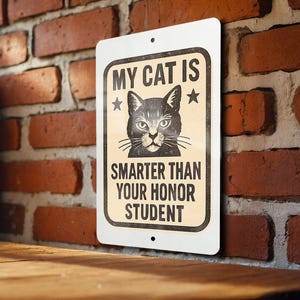 Funny My Cat Is Smarter Than Your Cat Metal Sign – Vintage Stamp Style Wall Art for Cat Lovers, Pet Humor Home Decor