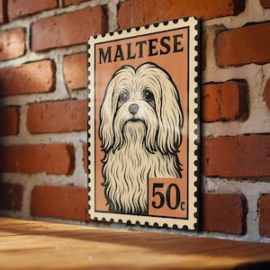 Maltese Dog Metal Sign – Vintage Stamp Style Wall Art,  Tin Decor for Pet Lovers, Retro Dog Breed Plaque