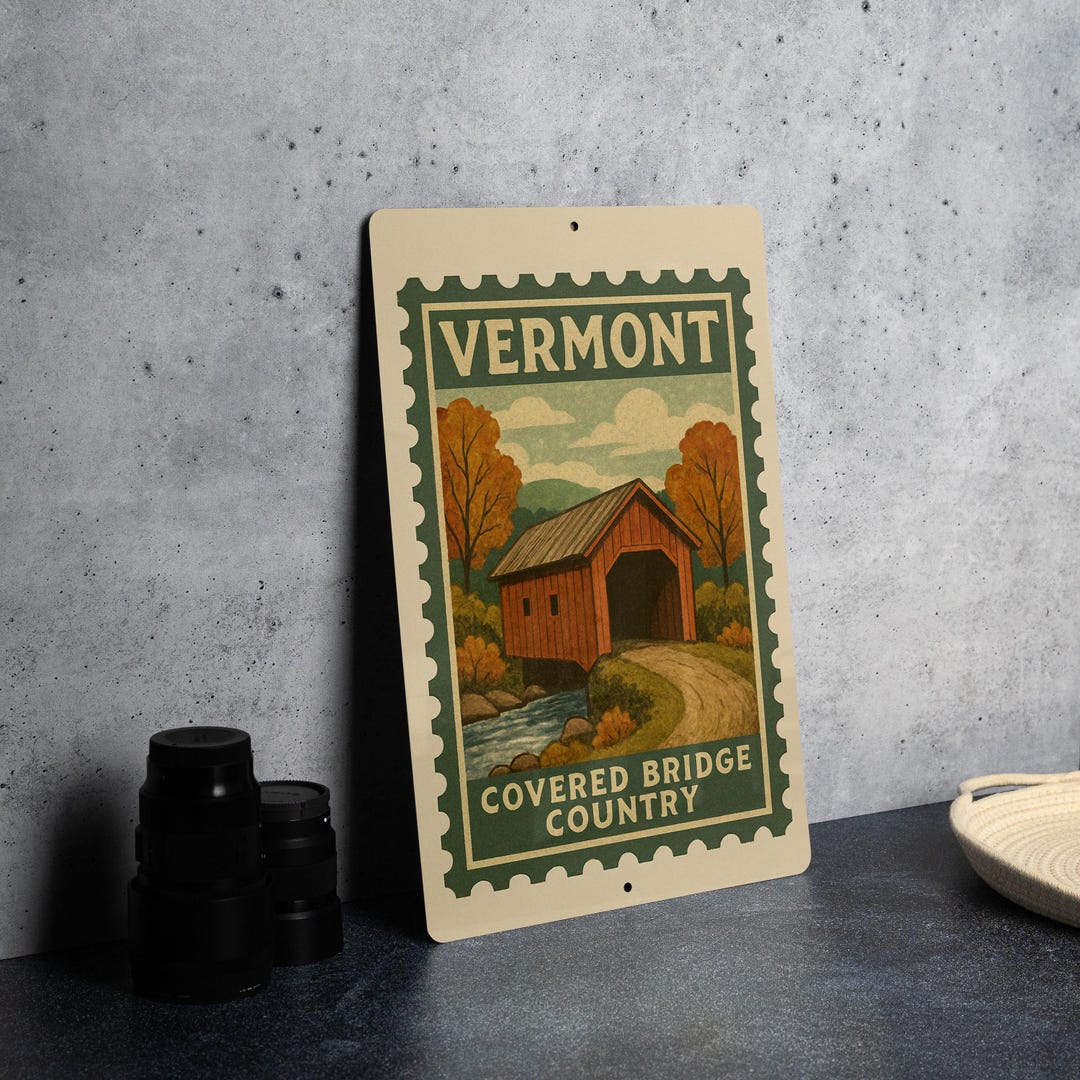 Rustic Public Bridge Sign Vermont Covered Bridge Metal Sign – Rustic Vintage Stamp Style Wall Art ...