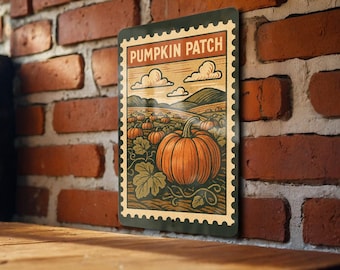 Rustic Pumpkin Patch Metal Sign – Vintage Fall Farmhouse Decor, Autumn Harvest Wall Art, Stamp Style Halloween Sign