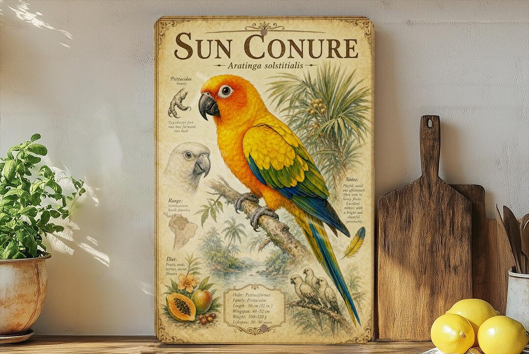Sun Conure Metal Sign, Audubon-inspired Natural History Bird ...