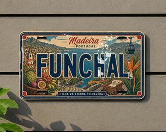 Funchal Madeira Retro Style License Plate, Portugal Souvenir Car Tag, Island Travel Gift, Personalized Name Plate