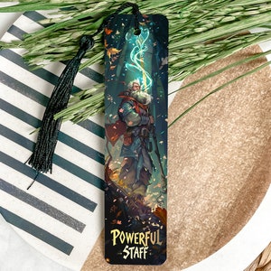 Powerful Sorcerer Metal Bookmark, Long Beard, Glowing Staff, Unique Gift, Book Lover Accessory