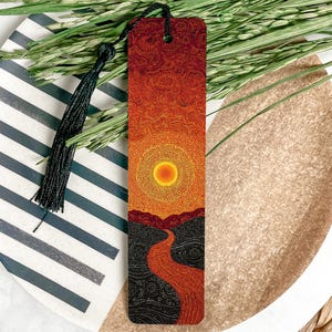 Aboriginal Dot Art Metal Bookmark – Setting Sun Illustration, Detailed Indigenous Design, Artistic Gift for Book Lovers