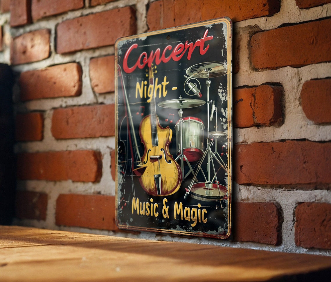 Concert Night Vintage Metal Sign - Music Notes, Magic Style, Aluminum ...