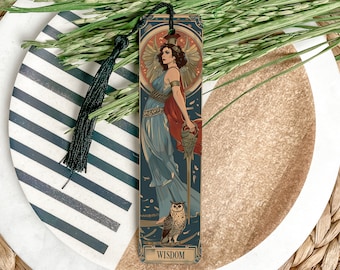 Athena Greek Goddess Bookmark, Metal Owl Shield, Wisdom Text, Mythology Gift, Unique Reading Accessory