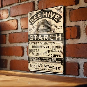 Bee Hive Starch Metal Poster - Vintage Laundry Sign, Retro Starch Advertisement