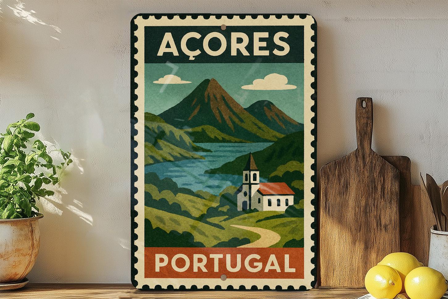 Azores Portugal Metal Sign – Vintage Travel Stamp Style Wall Art, Retro ...