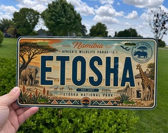 Etosha Retro Style License Plate, Etosha National Park Souvenir Car Tag, Namibia Travel Gift, Safari Theme Auto Plate