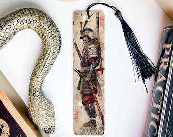 Hachiman God of War Metal Bookmark, Japanese Samurai Armor, War Text Design, Bow Emblem, Unique Book Accessory