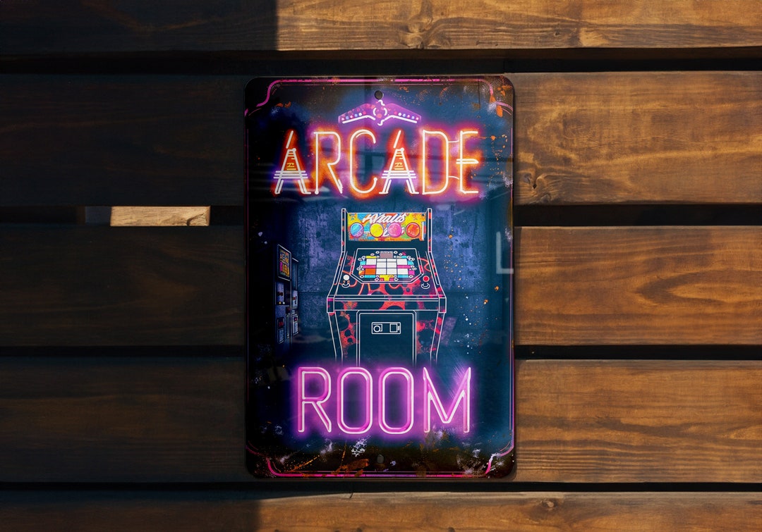 Rustic Arcade Sign Metal Sign ARCADE ROOM Vintage Style, Retro Arcade, Joystick ...