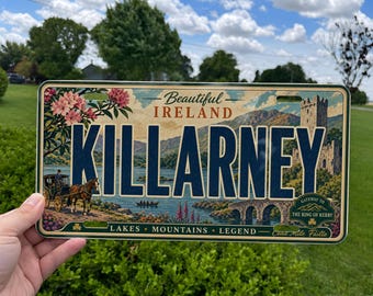 Killarney Ireland Metal License Plate Sign, Travel Poster Style Souvenir Decor, Irish County Kerry Road Trip Gift