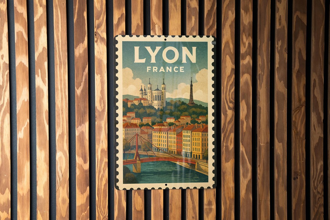 Lyon France Metal Sign – Vintage Stamp Style Wall Art, City Travel ...