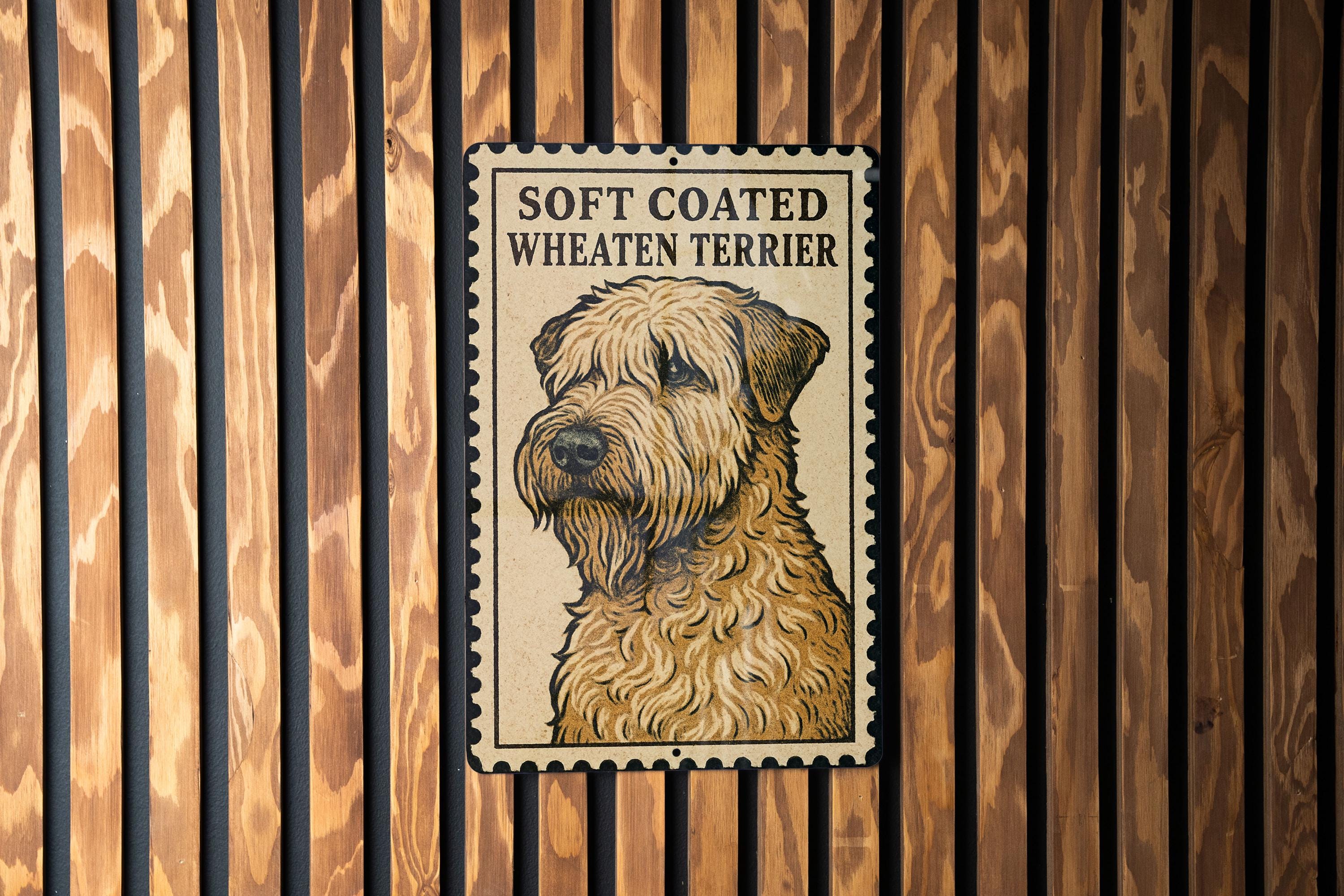 Soft Coated Wheaten Terrier Metal Sign – Vintage Stamp Style Dog