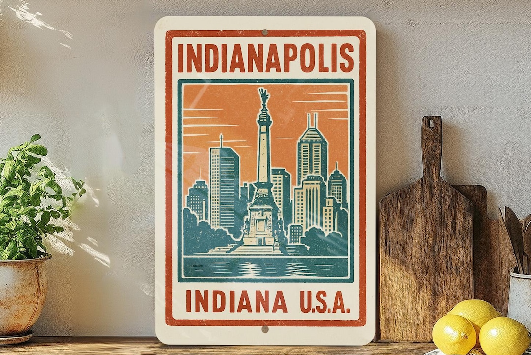 Indianapolis Indiana Metal Sign – Vintage Stamp Style Wall Art, Retro ...