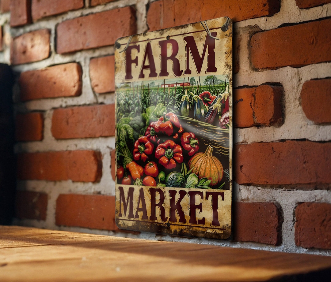 Farm Market Metal Sign, Farm Produce Illustration, Earthy Colors, Farm ...