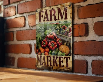 Farm Market Metal Sign, Farm Produce Illustration, Earthy Colors, Farm Frame, Rustic Font