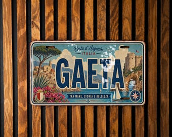 Gaeta Italy Retro Style License Plate, Gaeta City Souvenir Car Tag, Italian Travel Gift, Coastal Town Name Plate