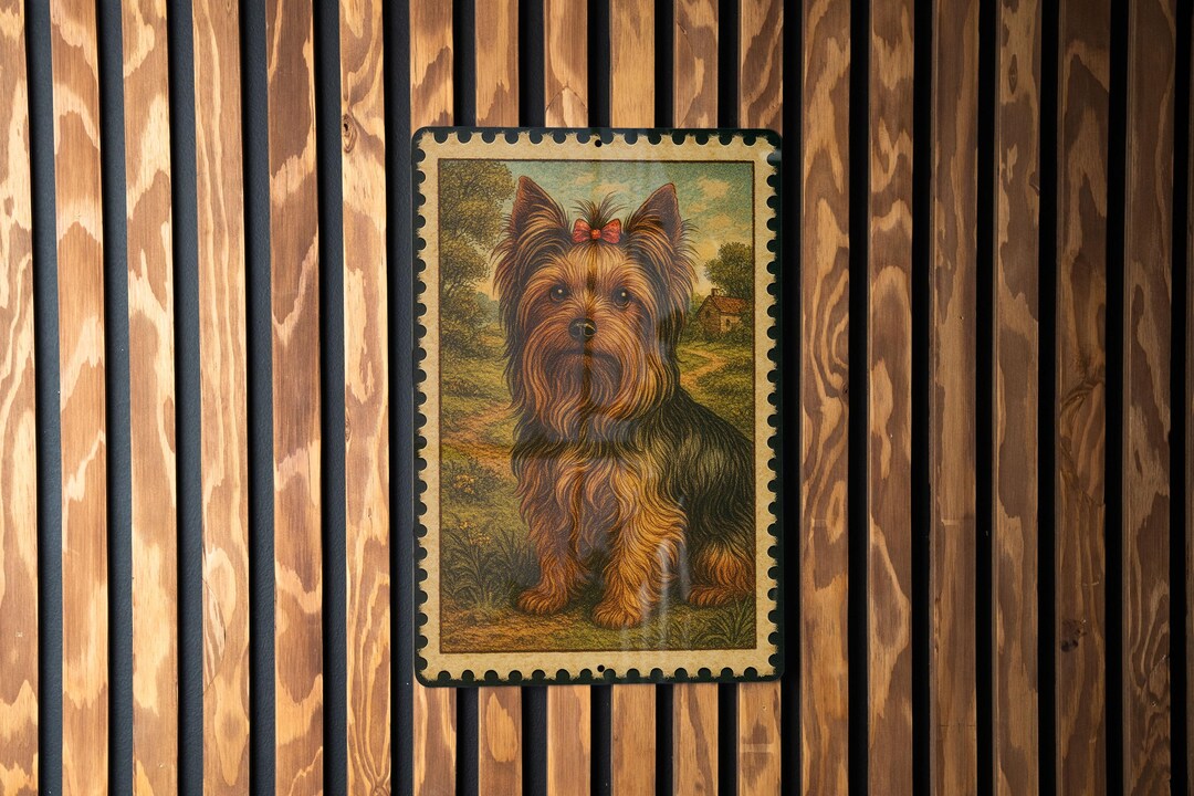 Vintage Stamp Style Yorkshire Terrier Metal Sign, Yorkie Dog Wall Decor ...