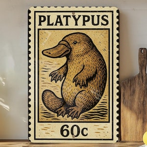 Platypus Metal Sign | Vintage Stamp Style Wall Art | Australian Animal Decor for Home, Cabin, or Rustic Lodge