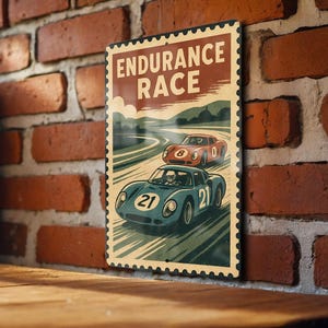 Endurance Race Metal Sign – Vintage Stamp Style Wall Art for Garage, Man Cave, Racing Decor, Retro Motorsport Plaque