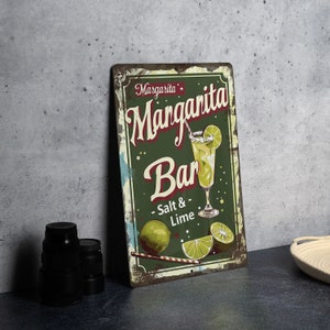 Margarita Bar Metal Sign - Vintage Style, Salt & Lime, Wall Decor, Home Bar, Cocktail Art