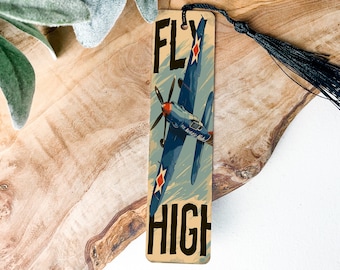 Vintage Airplane Bookmark, Fly High Design, Metal Bookmark, Unique Gift Idea, Book Lover Accessory