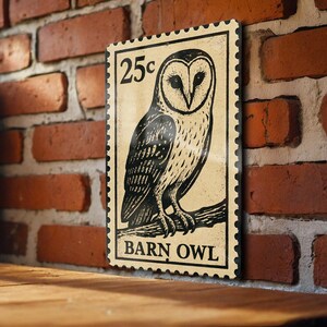 Barn Owl Metal Sign  – Vintage Stamp Style Wall Art for Home, Cabin, Farmhouse, Rustic Wildlife Decor