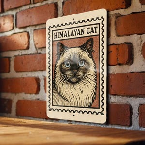 Himalayan Cat Metal Sign – Vintage Stamp Style Wall Art for Cat Lovers, Rustic Home Décor, Retro Pet Sign Gift
