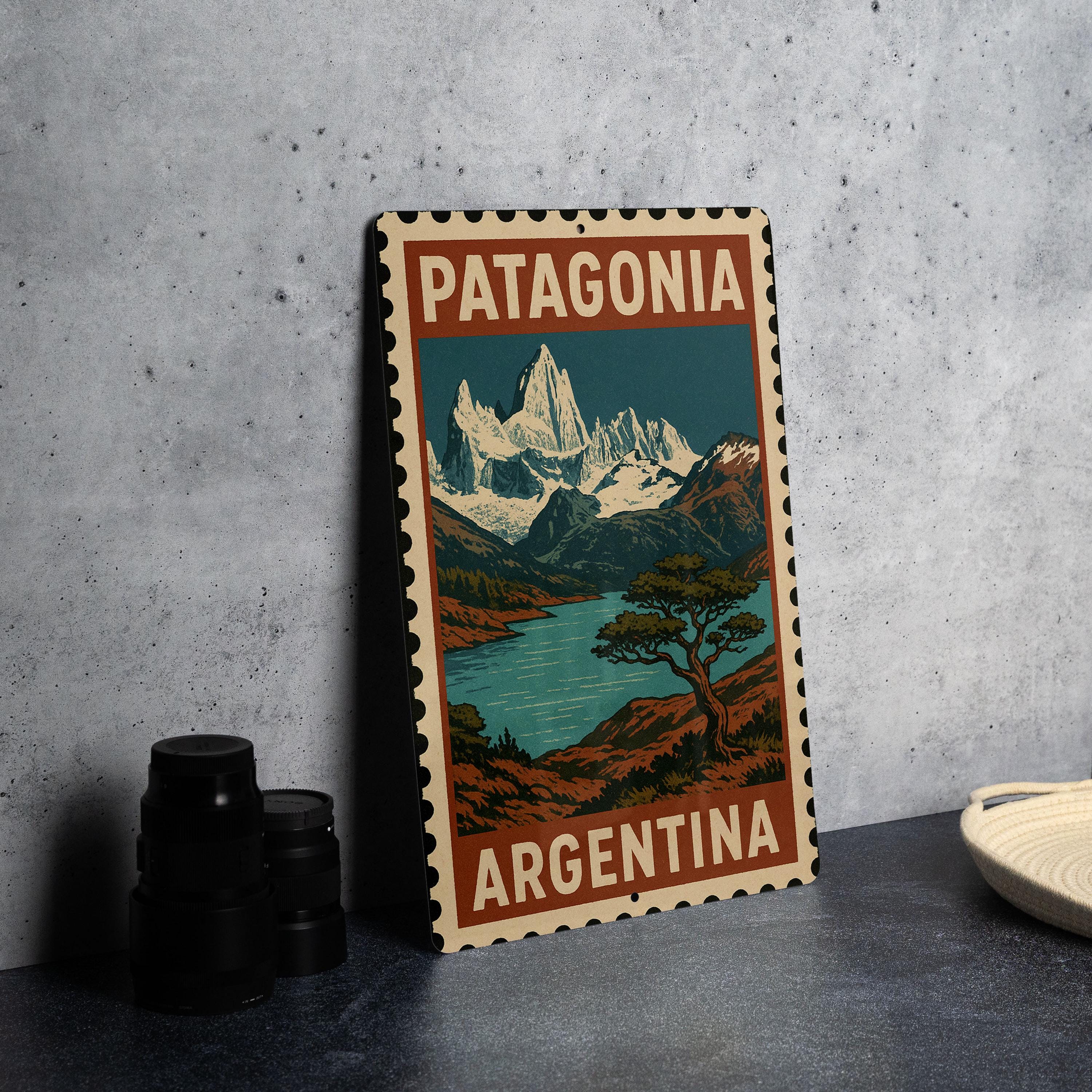 Patagonia Argentina Metal Sign – Vintage Travel Stamp Wall Art