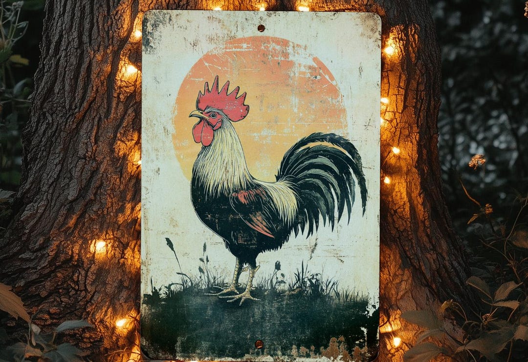Tin Rustic Signs Vintage Style Tin Sign, Rooster Crowing Metal Sign, Rustic Farmhouse ...