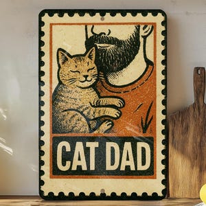 Cat Dad Metal Sign – Vintage Stamp Style Wall Art for Cat Lovers, Rustic Home Décor, Gift for Him, Pet Owner Man Cave Sign