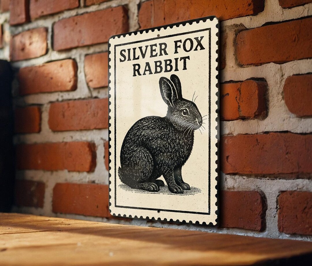 Silver Fox Rabbit Metal Sign – Vintage Farmhouse Decor, Rustic Stamp ...