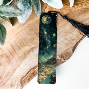 Metal Bookmark, Faraway Planet Design, Distant Worlds, Space Lover Gift, Unique Book Accessory