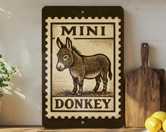 Mini Donkey Metal Sign – Vintage Farmhouse Wall Decor, Rustic Stamp Style Art, Barn Animal Tin Plaque for Country Home