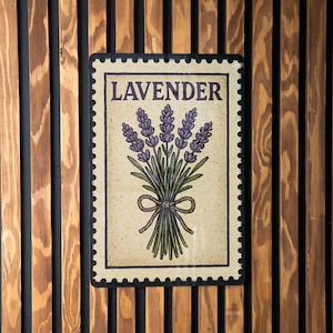 Lavender Bundle Metal Sign – Vintage Farmhouse Wall Art, Rustic Botanical Decor, Purple Flower Stamp Style Print
