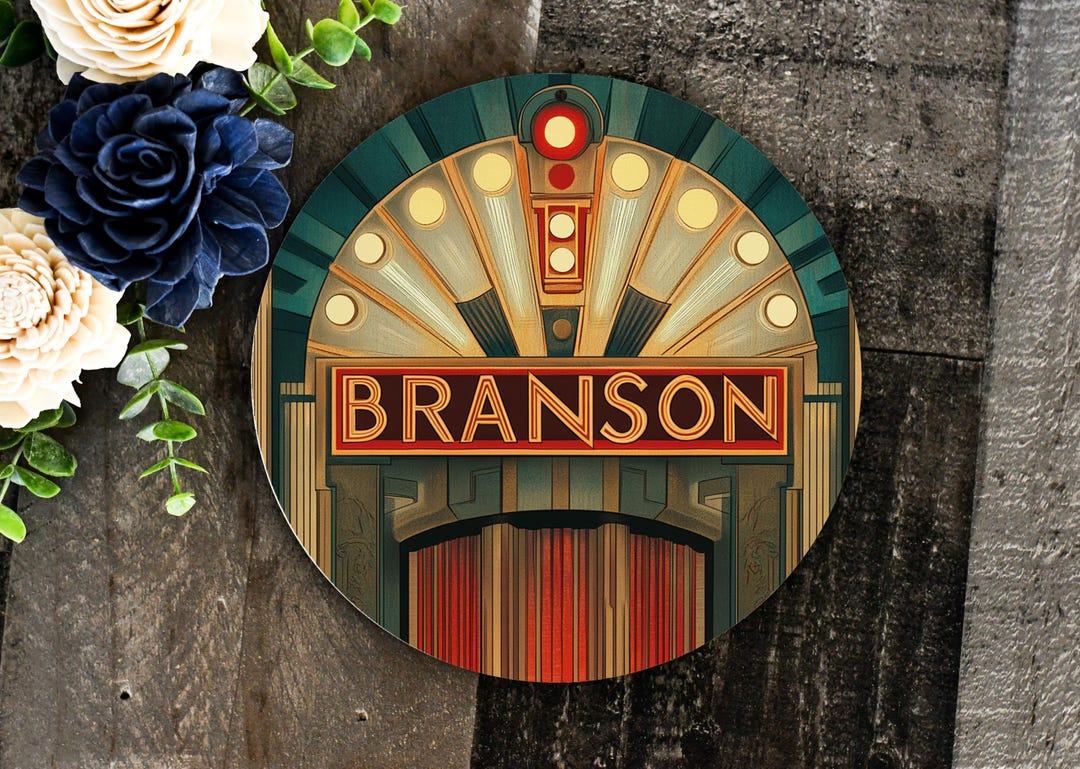 Art Deco Radiance Round Metal Sign, Teal and Gold, Vintage Theater ...