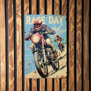 Race Day Vintage Sign, Metal Wall Decor, Classic Car Art, Retro Garage Sign, Collectible Metal Sign