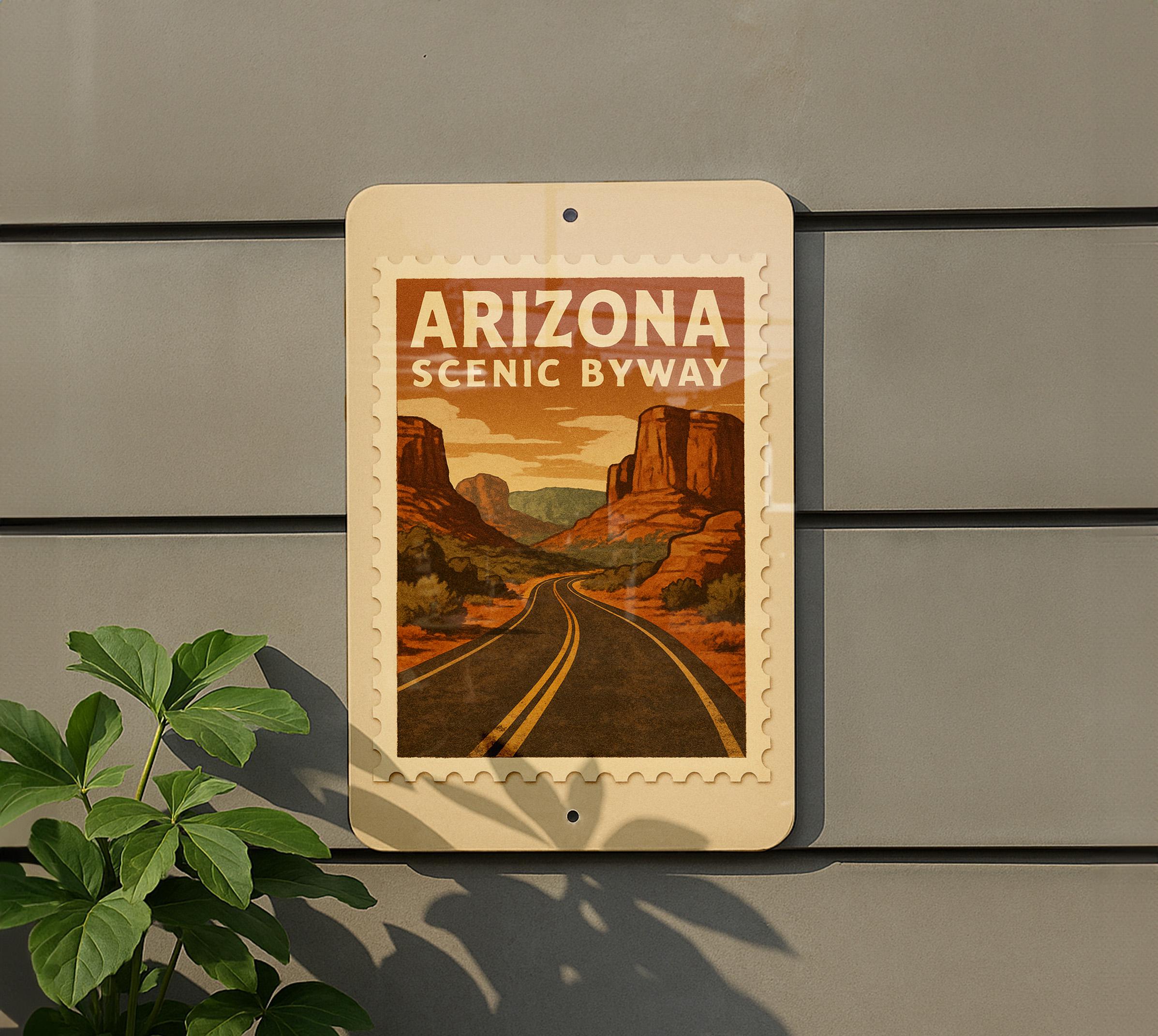 Arizona Scenic Byway Metal Sign – Vintage Road Stamp Art, Rustic