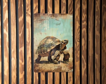 Sulcata Tortoise Metal Sign, Vintage Style Decor, Unique Gift Idea, Tortoise Lover Gift, Wall Art Display