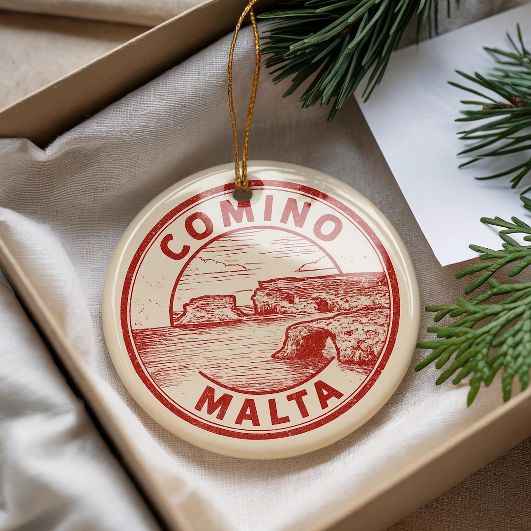 Comino Malta Ceramic Ornament – Circular Stamp Style Travel Souvenir ...