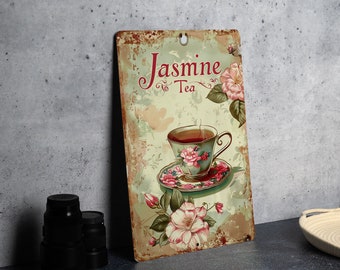 Jasmine Tea Metal Sign, Vintage Style Decor, Funny Wall Art, Tea Lover Gift, Kitchen Decoration