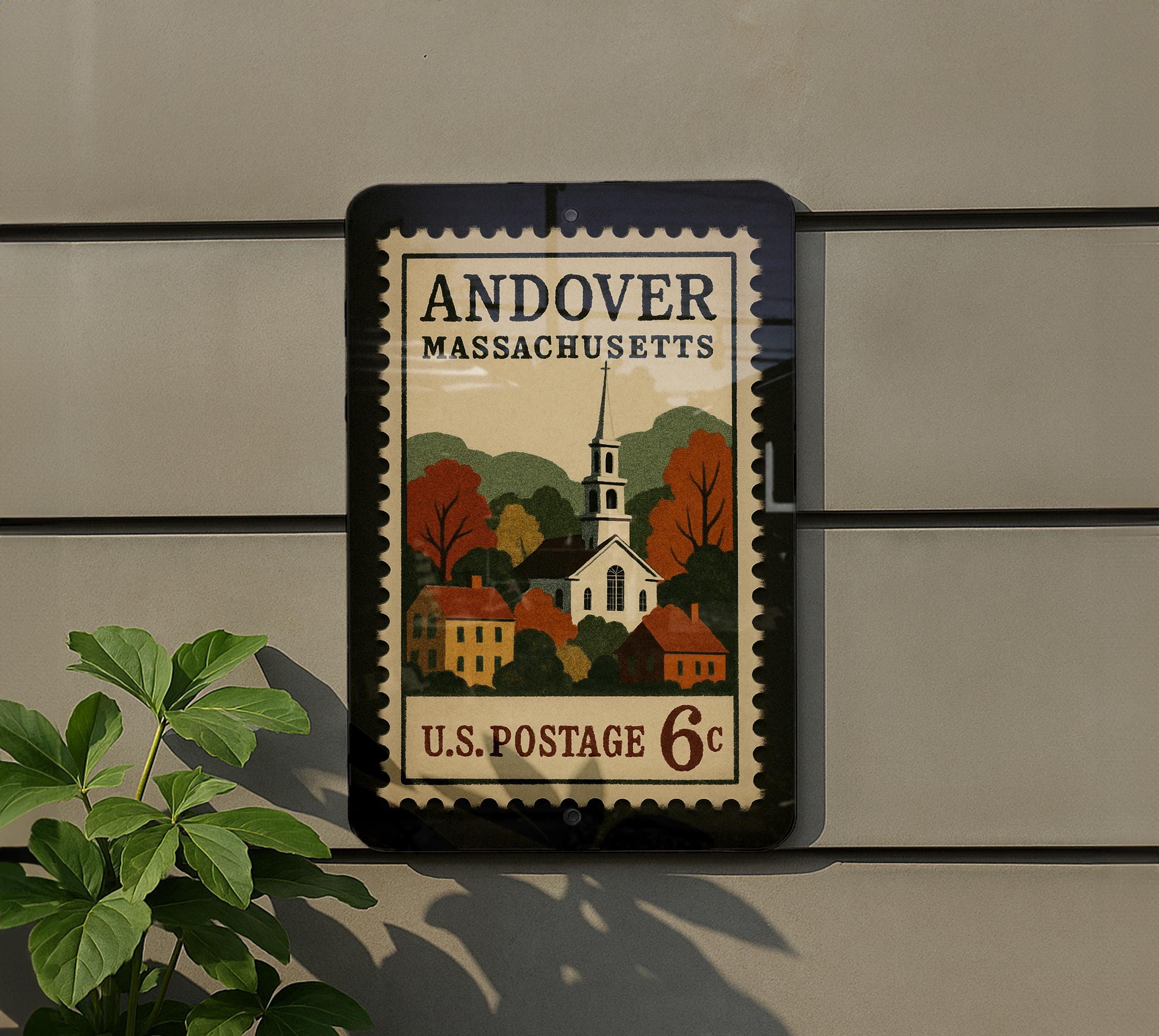 Andover Massachusetts Metal Sign Featuring Retro Postage Stamp Design ...
