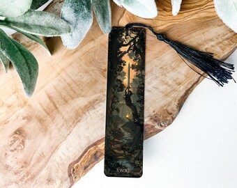 Fantasy Bookmark, Sword Text, Metal Bookmark, Unique Reading Accessory, Book Lover Gift