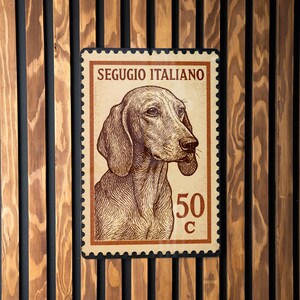Segugio Italiano Dog Metal Sign – Vintage Stamp Style Wall Art for Home, Kennel, Rustic Decor, Italian Hound Gift