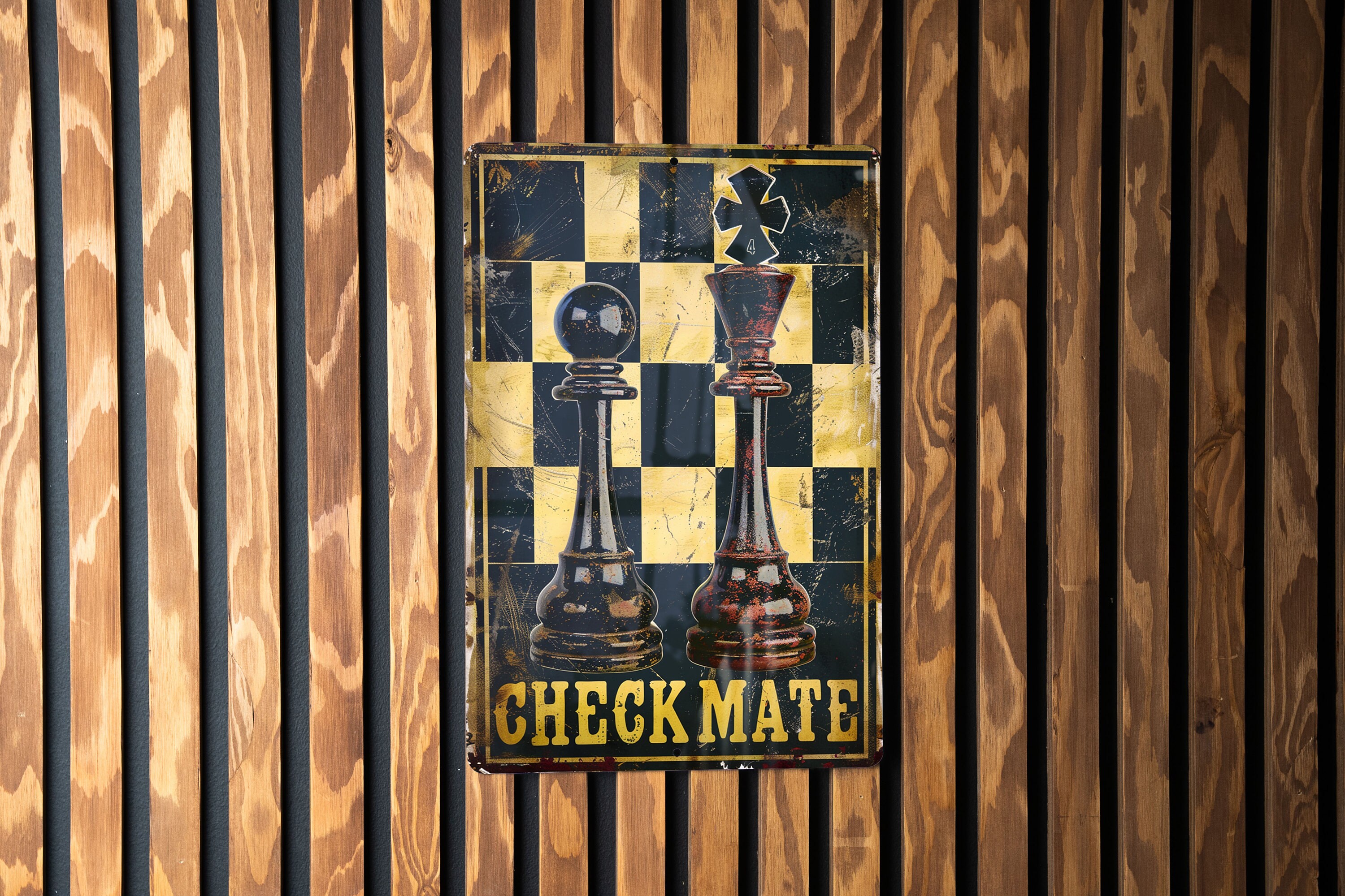 Checkmate Vintage Metal Sign, Retro Decor, Wall Art, Chess Lover