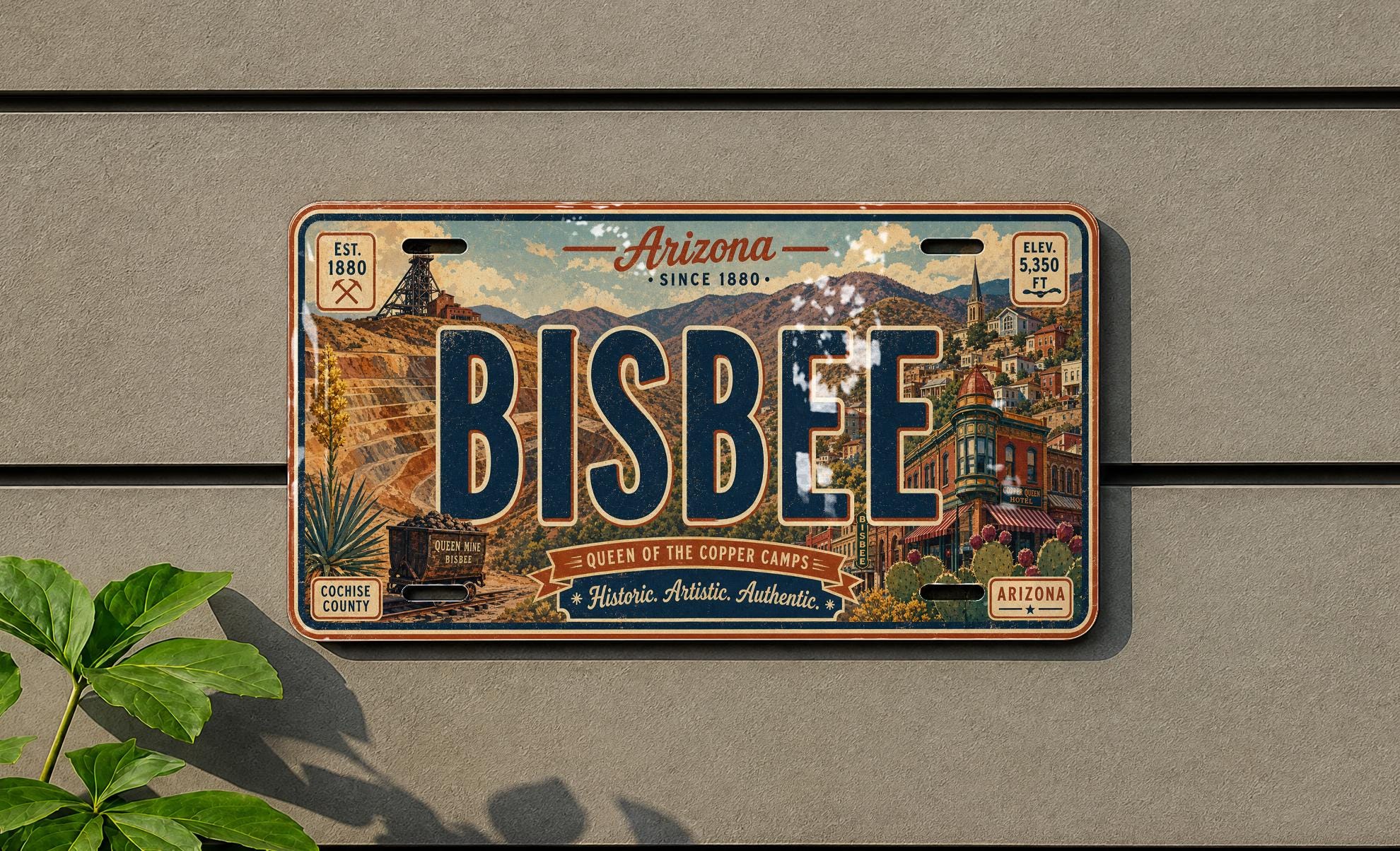 Bisbee Arizona Metal License Plate Sign, Bisbee Travel Poster