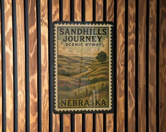 Sandhills Journey Scenic Byway Nebraska Vintage Stamp Style Metal Sign, Sandhills Route Souvenir Wall Decor, Nebraska Travel Sign