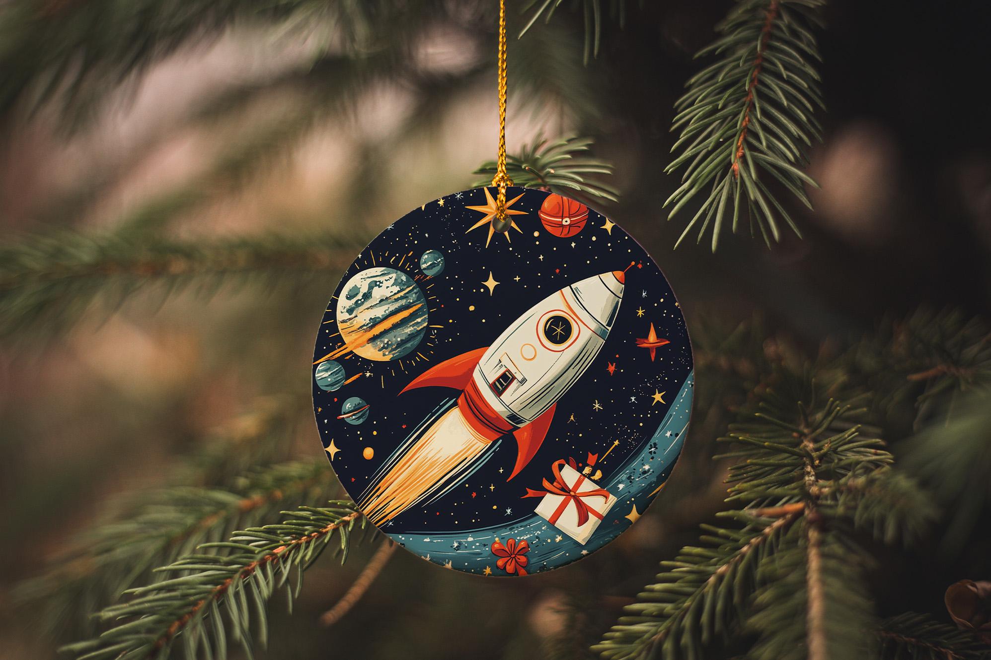 Retro Rocket Ship Ceramic Ornament, Space Station Decor, Vintage Space ...
